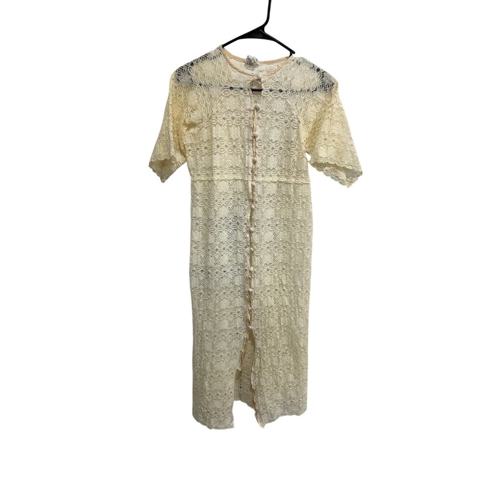 Vintage Andrade Honolulu Lace Button Front Dress Cream Sz Small Floral Bohemian